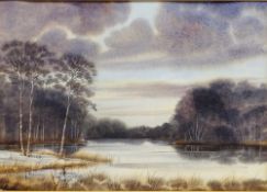 Rural River Landscape, 20th century watercolour signed by George H Griffiths (Griff) 25.5cm x 36.