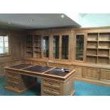 Bespoke craftsman made superior quality polished light oak panelled study library office comprising