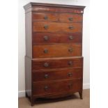 Early 19th century mahogany chest on chest, projecting cornice,