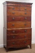 Early 19th century mahogany chest on chest, projecting cornice,