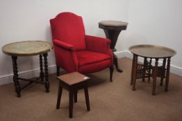 Early 20th century armchair, upholstered in a red fabric,
