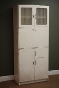 Retro kitchen cabinet, glazed doors, fall front with fitted interior, two cupboard doors, W76cm,
