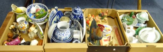 Various blue and white ceramics incl lidded vase, biscuit barrel, etc,