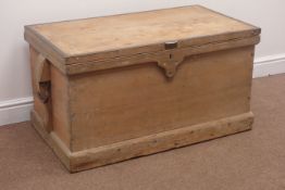 19th century pine carpenters box trunk, fitted interior, two metal carrying handles, W95cm, H51cm,