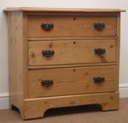 Early 20th century pine three drawer chest, W82cm, H78cm,