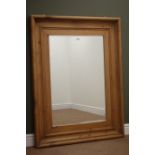 Large moulded pine framed bevel edge mirror, W96cm,