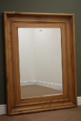 Large moulded pine framed bevel edge mirror, W96cm,