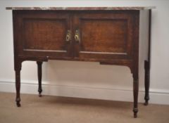 Edwardian marble top washstand, two panelled cupboard doors, turned supports, W108cm, H80cm,