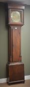 18th century oak longcase clock, walnut banded trunk door with shaped top,