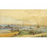 Figures Along the Shoreline, watercolour signed by Charles E Cox (British 1879-1901) 27cm x 46.