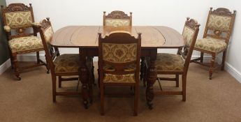 Early 20th century oak drawer leaf dining table, turned supports (152cm x 92cm,