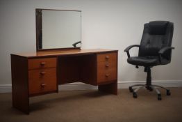 Stag dressing table, raised mirror back, six drawers, solid end supports (W151cm, H127cm,
