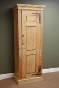 20th century traditional pine narrow cupboard enclosed by single full length panelled door, W72cm,