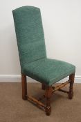 Set eight late 20th century Queen Anne style high back dining chairs, upholstered in a green fabric,