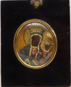 Madonna and Child, oval Polish Icon painted on wood panel 8.5cm x 7.