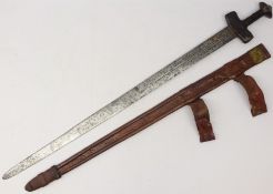 North African Taureg Takouba sword, in leather scabbard,