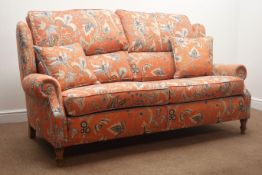 Geoffrey Benson three seat sofa upholstered in Linwood tomato fabric (W190cm) with matching two