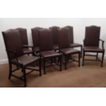Set eight (6+2) early 20th century mahogany high back dining chairs, upholstered seat,