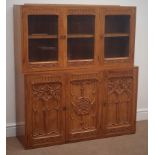 Mid to late 20th century light oak Gothic Revival wall unit,