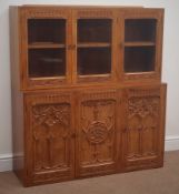 Mid to late 20th century light oak Gothic Revival wall unit,