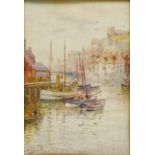 Fishing Boats in Whitby Harbour, watercolour signed by John Wynne Williams (British fl.