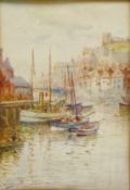 Fishing Boats in Whitby Harbour, watercolour signed by John Wynne Williams (British fl.