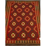 Maimana Kelim brown ground rug, repeating border,