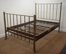 Edwardian brass double bedstead with irons and sprung base, W137cm, H139cm,