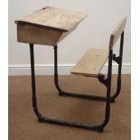 Vintage school desk, hinged lid and seat, W62cm, H82cm,