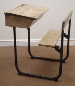 Vintage school desk, hinged lid and seat, W62cm, H82cm,