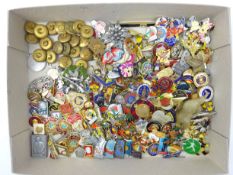 Collection of enamelled and other pin badges and brooches including silver brooch stamped '925',