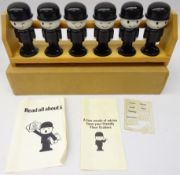 Set of Six Spillers Homepride spice jars on pine rack with original box,
