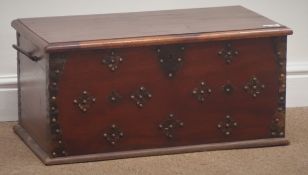 Small Zanzibar woooden chest, hinged lid enclosing fitted interior, two carrying handles, W62cm,