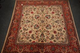 Kashan beige ground rug, floral field, repeating border,