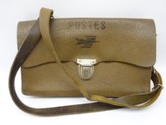 French Post Office Leather bag marked 'Postes, with sectional interior, strap and chrome fittings,