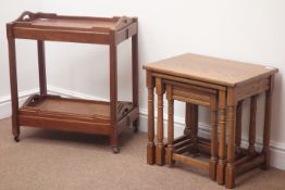 20th century nest of three medium oak tables and tea trolley with four trays Condition