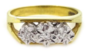 18ct gold three stone diamond ring, illusion set,