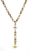Gold pearl pendant necklace, chain stamped 15ct Condition Report Approx 7.
