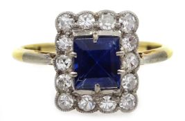 Edwardian gold sapphire and diamond rectangular ring,