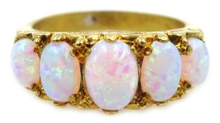 Silver-gilt five stone opal ring,