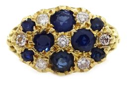 18ct gold sapphire and diamond pave set ring stamped 18ct Condition Report size P 7.