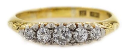 Gold five stone old cut diamond ring, stamped 18 Condition Report Approx 3.