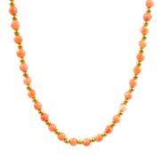 Coral and gold bead necklace hallmarked 9ct,