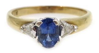 Gold oval sapphire and diamond ring, hallmarked 9ct Condition Report Approx 2.