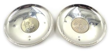 Two Millenium silver Armada dishes by David R Mills London set with Queen Mother commemorative five