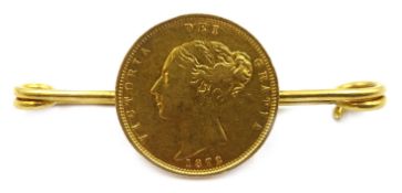1872 gold half shield back sovereign on 18ct gold (tested) brooch Condition Report