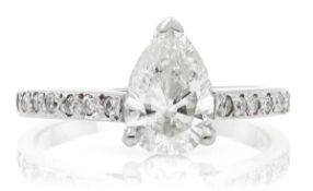 Platinum pear shaped diamond ring with diamond shoulders, pear diamond 1.