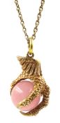 9ct gold eagle claw pendant set with rose quartz hallmarked on chain necklace