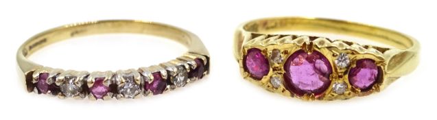 Edwardian 18ct gold ruby and diamond ring stamped 18ct and a 9ct gold ruby and diamond ring