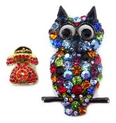 Butler & Wilson crystal owl brooch and telephone pin,